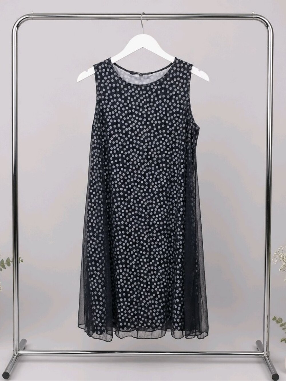 Nik & Nash Sleeveless Black Polka Dot Chiffon A-Line Dress Sz Medium